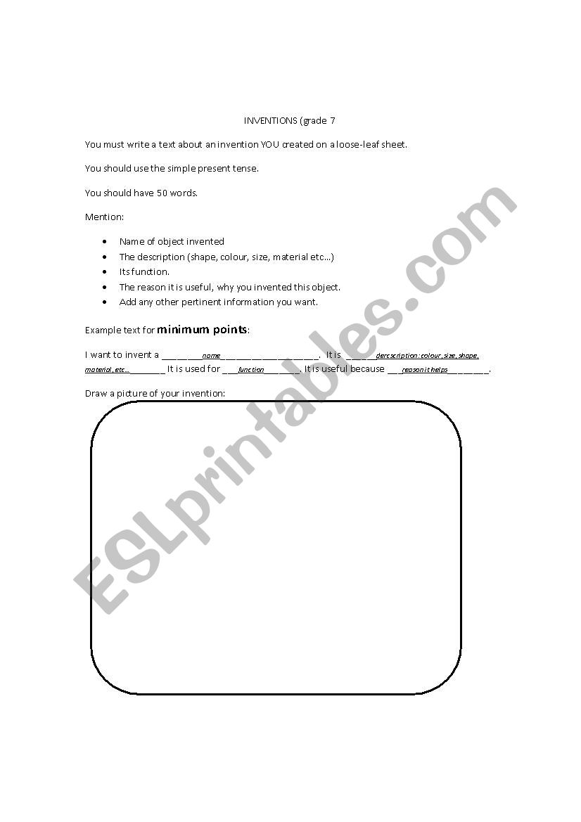 Create Your Own Invention worksheet