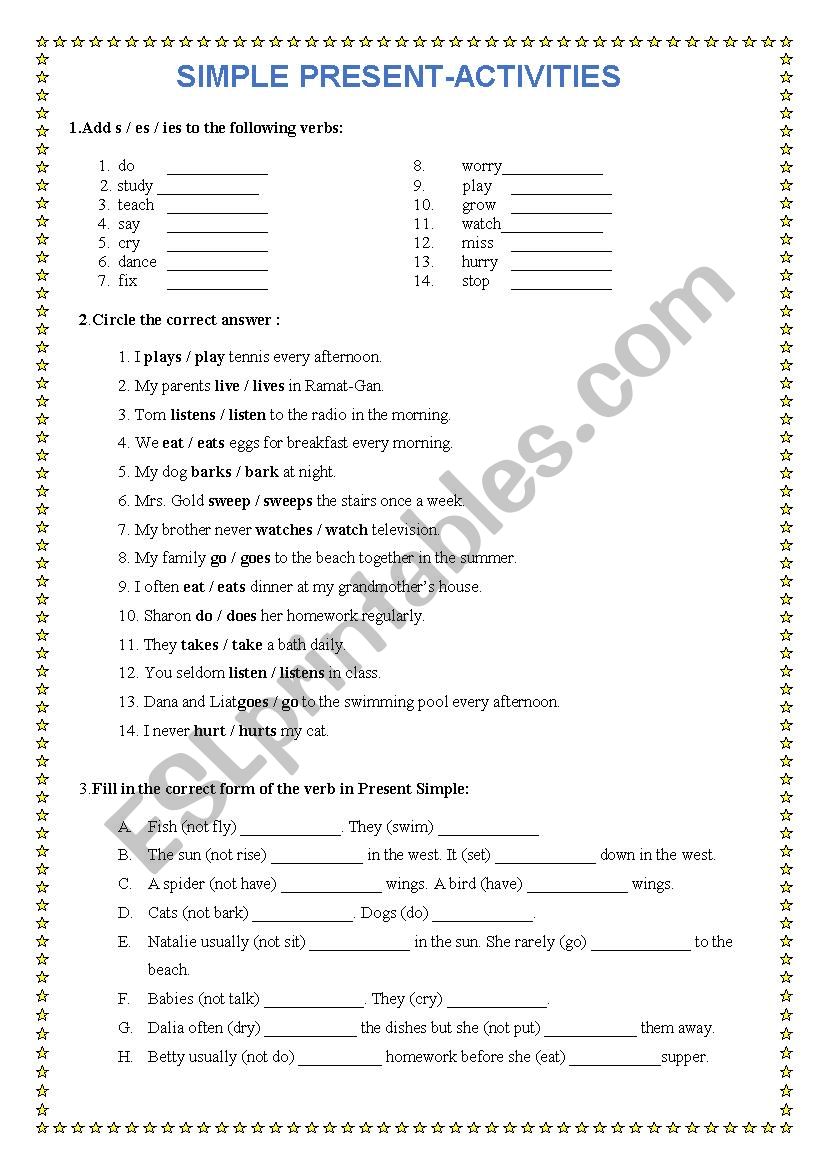 Simple Present Worksheet_ affirmative, questions and negative form