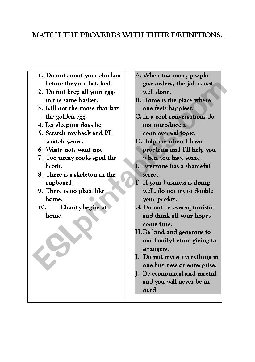 Proverbs worksheet