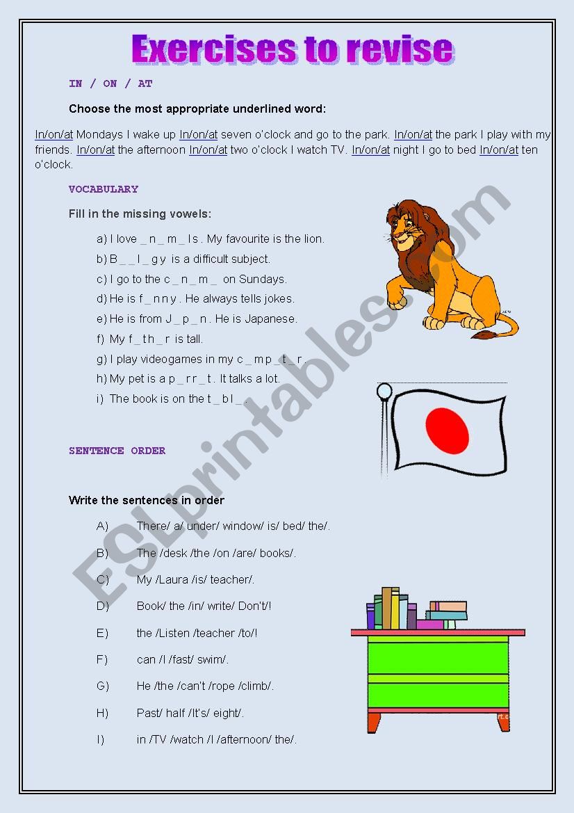 REVISION EXERCISES worksheet