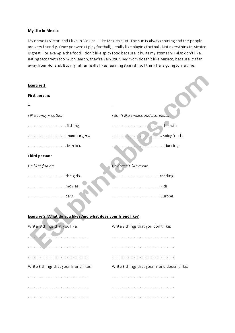 Like or Dont like worksheet