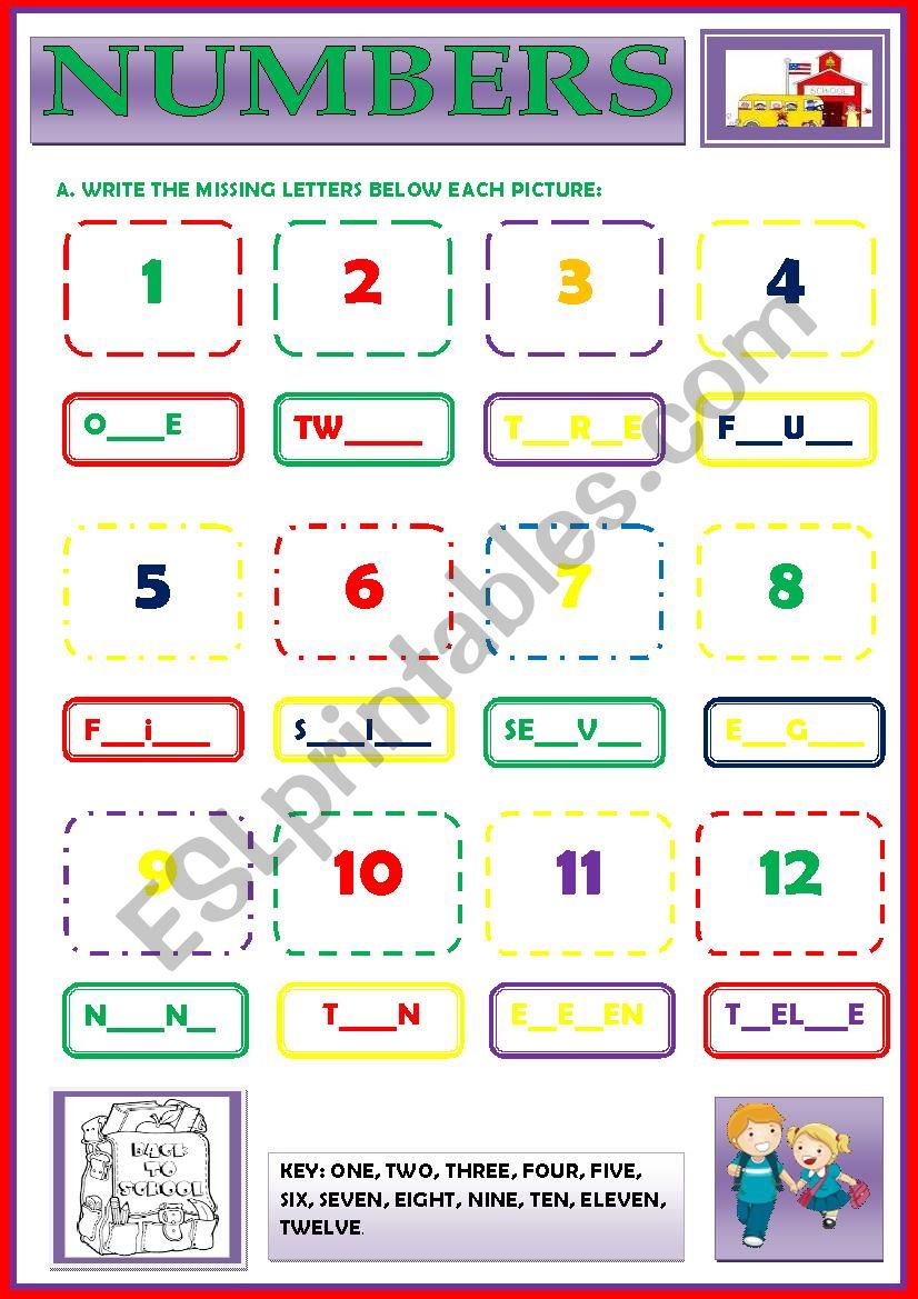 NUMBERS (cardinal) worksheet