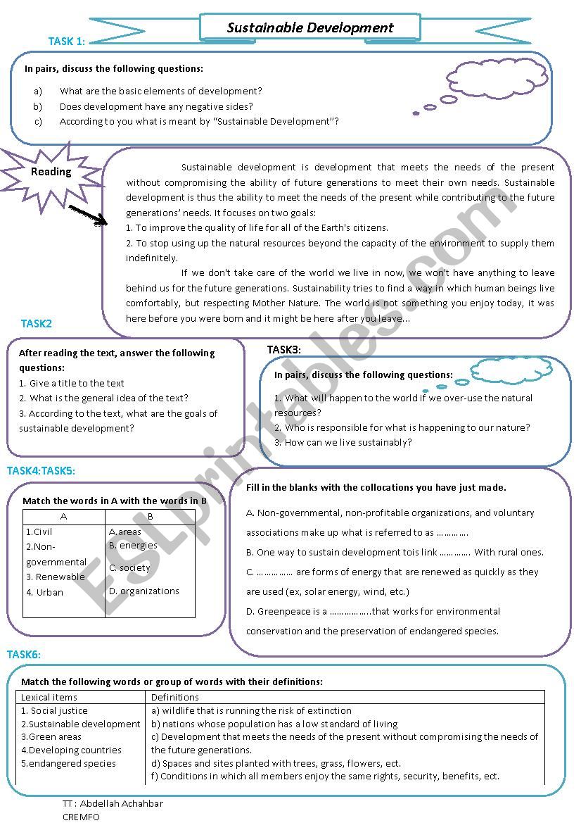 Sustainable Development worksheet