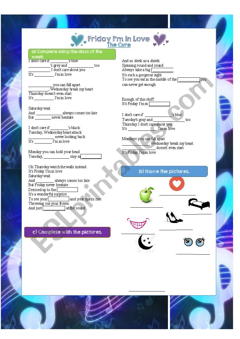 Friday IÂ´m In Love Song Activity