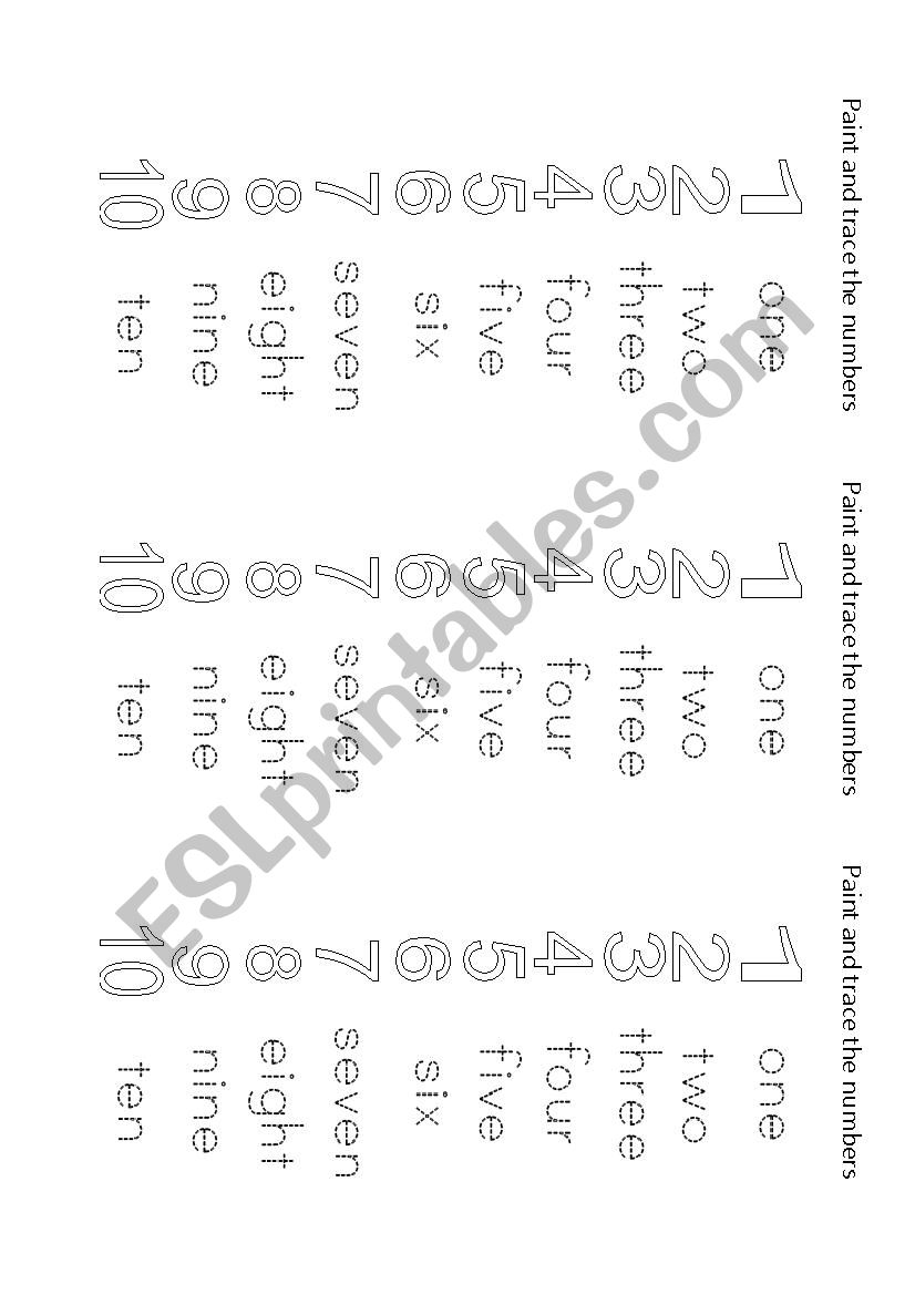 trace and paint numbers - ESL worksheet by goofycito