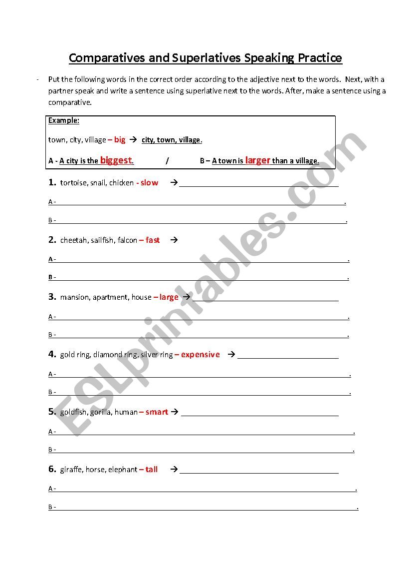 Comparative and Superlatives speaking practice