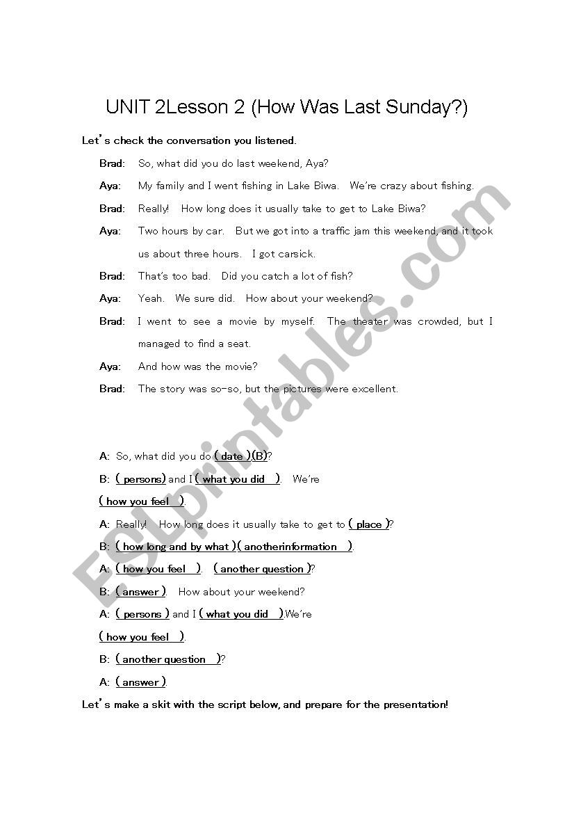 How Was Last Sunday? worksheet
