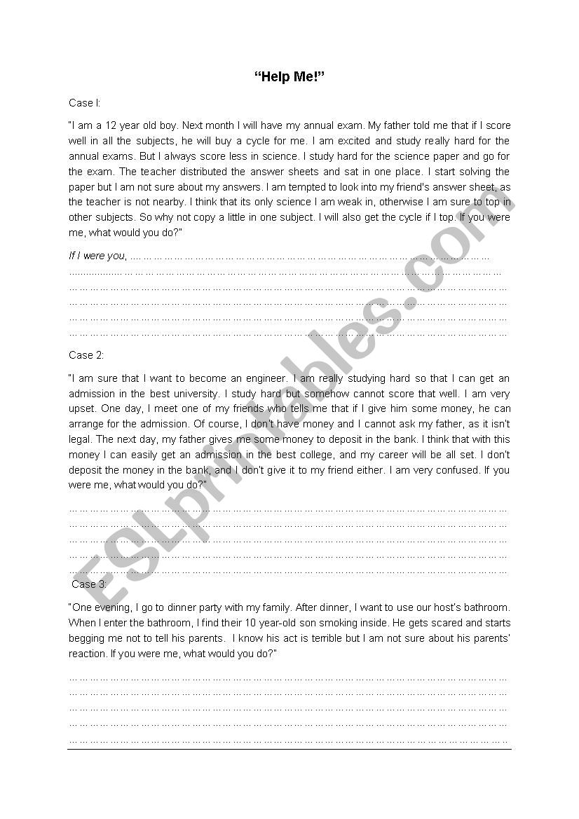 Help Me! worksheet