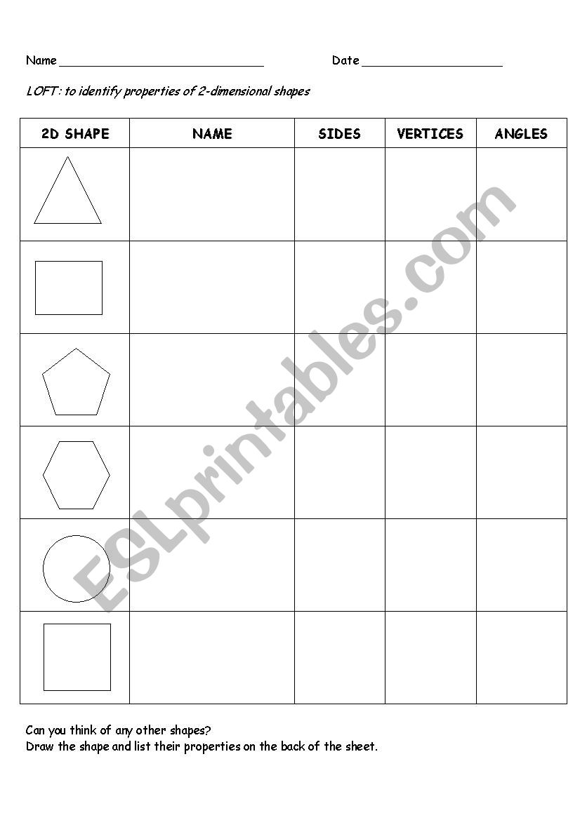 shapes worksheet