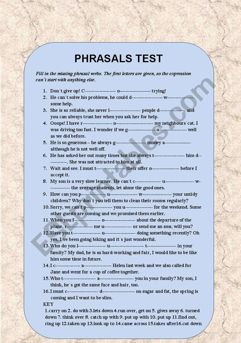 Phrasal verbs introduction 3 worksheet