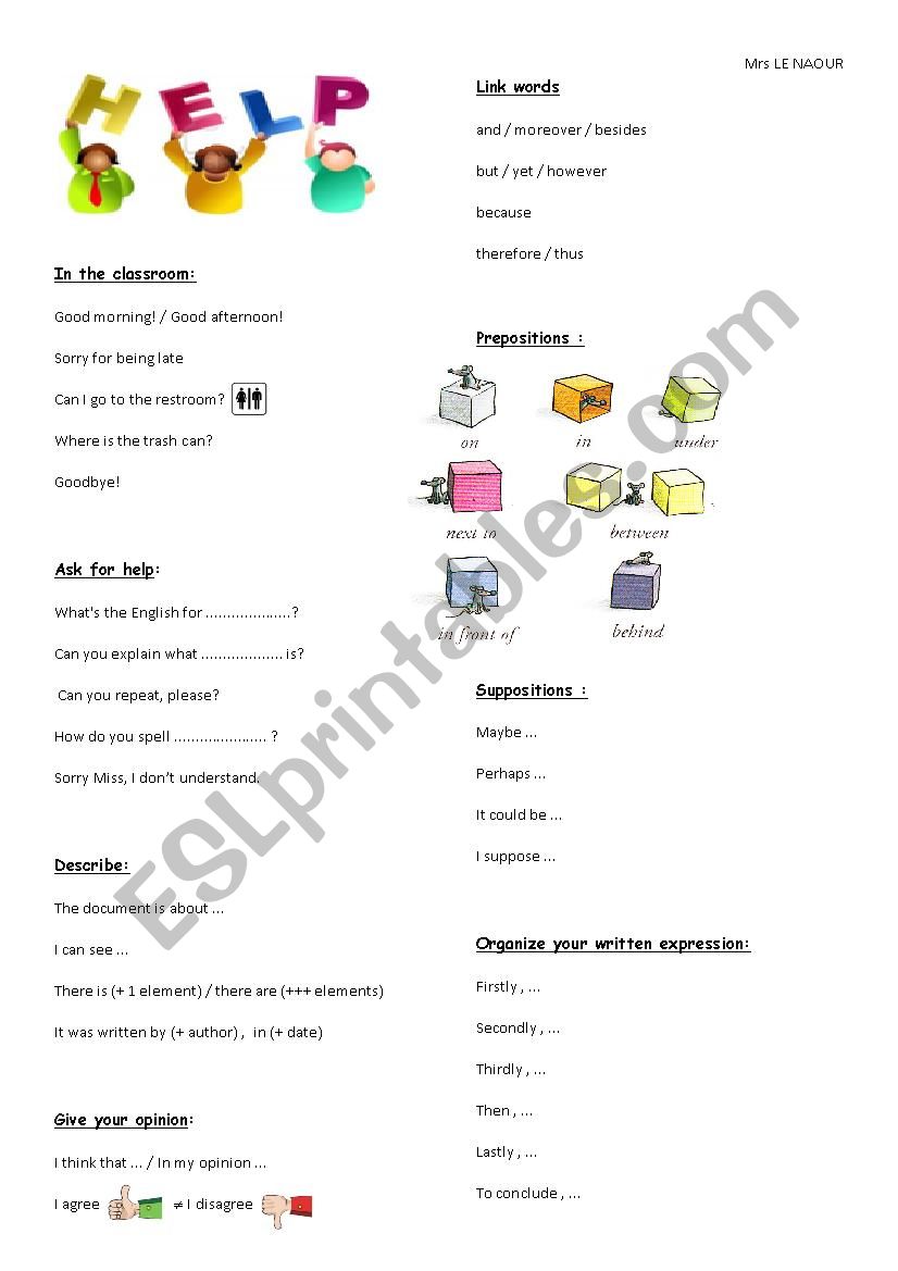 Help to start the year worksheet