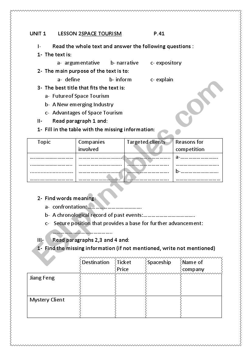 4th form unit 1 lesson2 worksheet