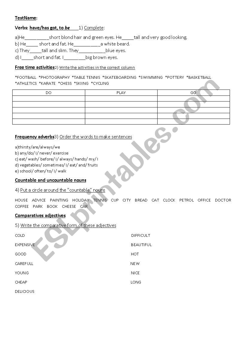 Have/has got Frequency adverbs Countable and Uncountable