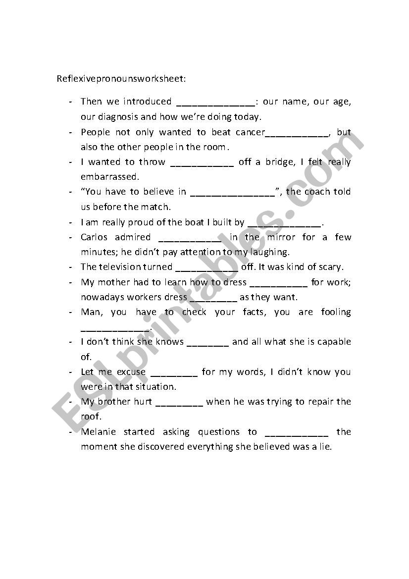 Reflexive Pronouns Worksheet worksheet