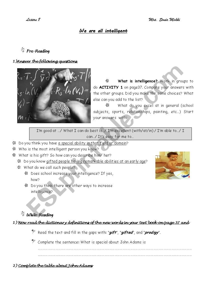 weÂ´re all intelligent worksheet