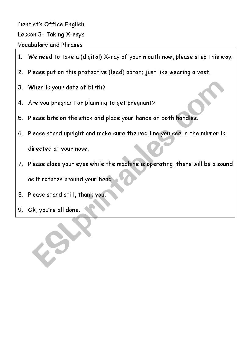 Dental English-Taking an x-ray