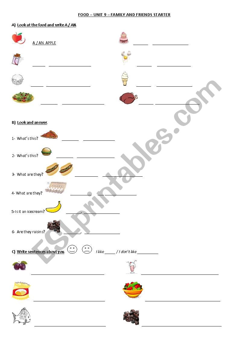 FOOD worksheet