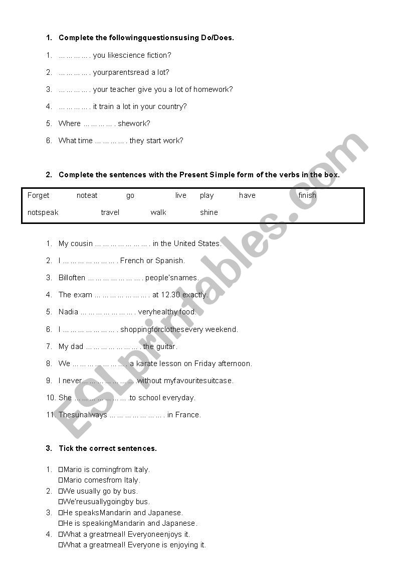 the Present Simple worksheet