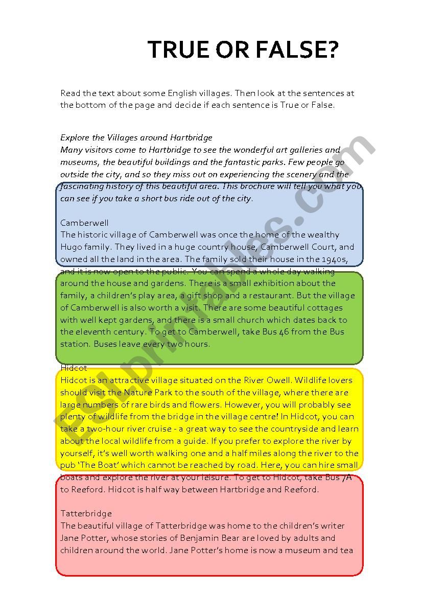 READING COMPREHENSION - TRUE OR FALSE EXERCISE