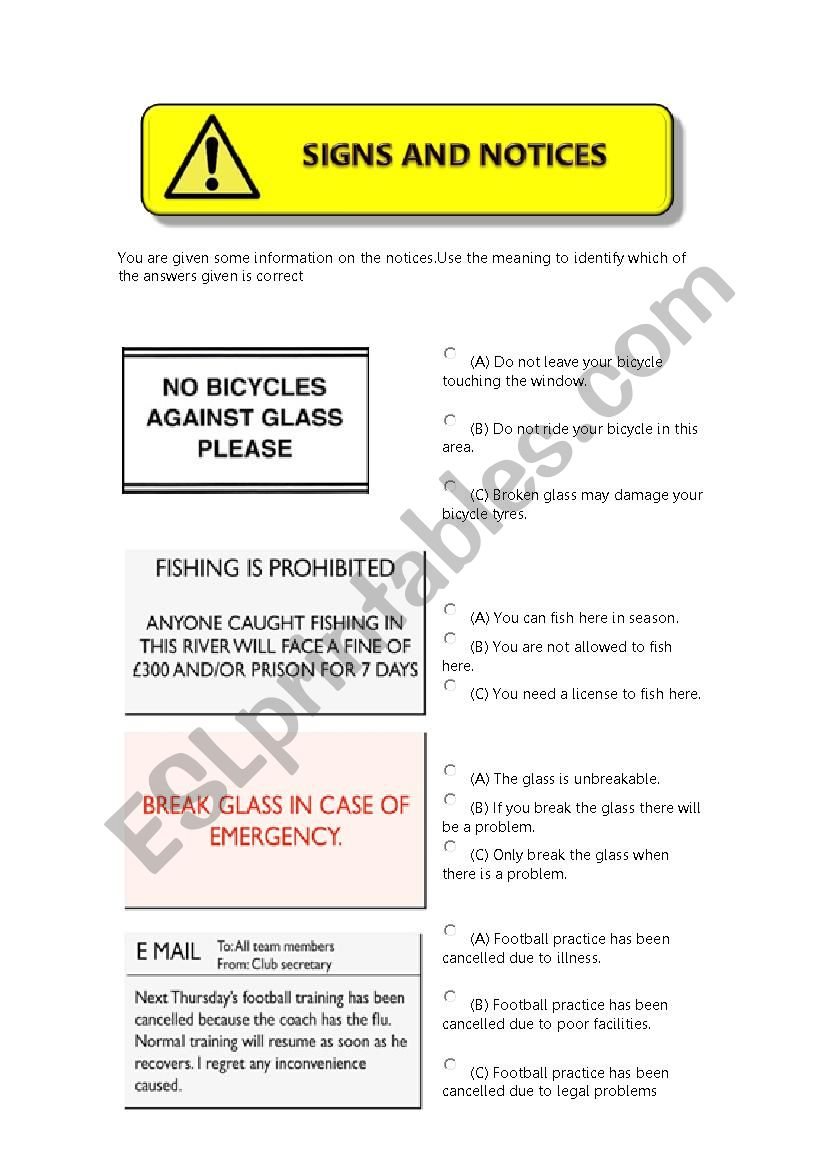 SIGNS AND NOTICES worksheet