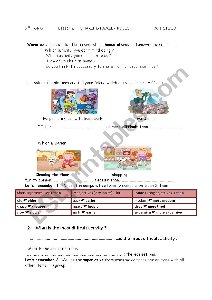 SHARING FAMILY ROLES worksheet