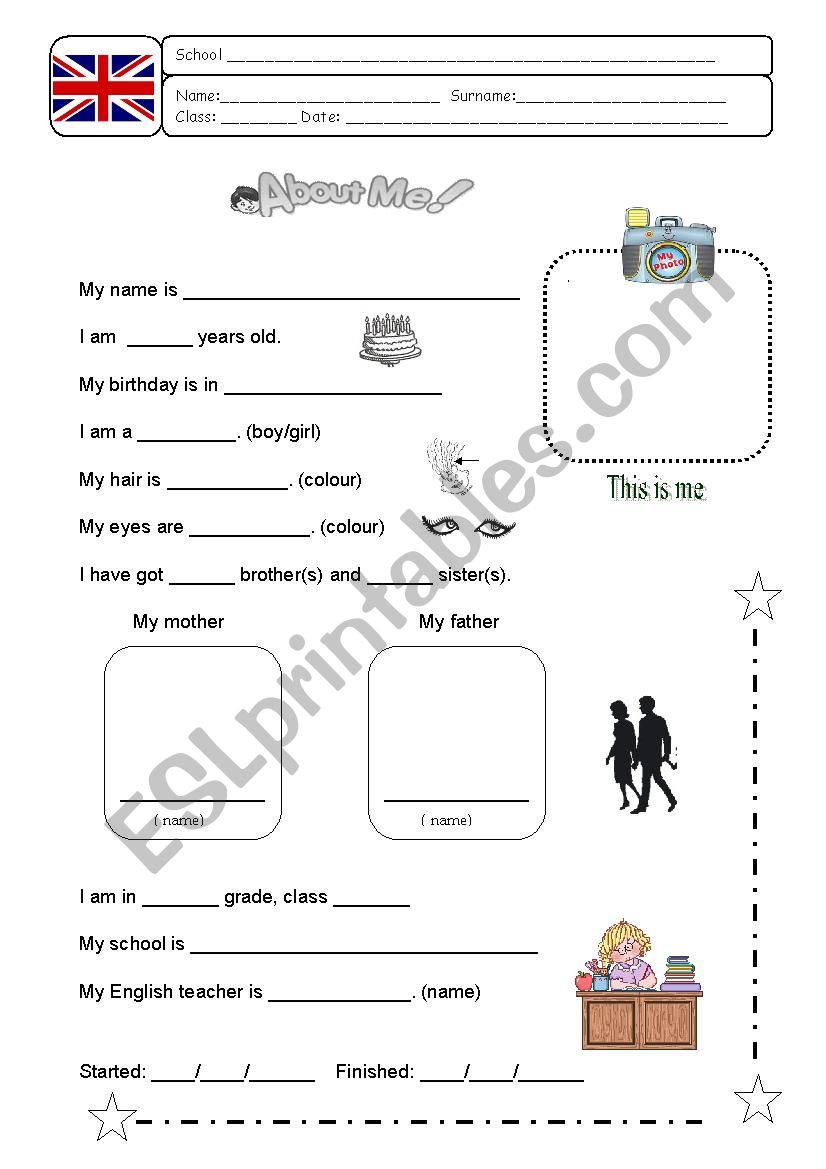 All about me worksheet