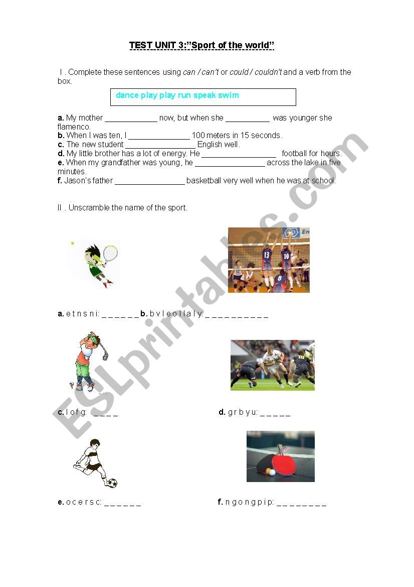 Test Sport of the world worksheet