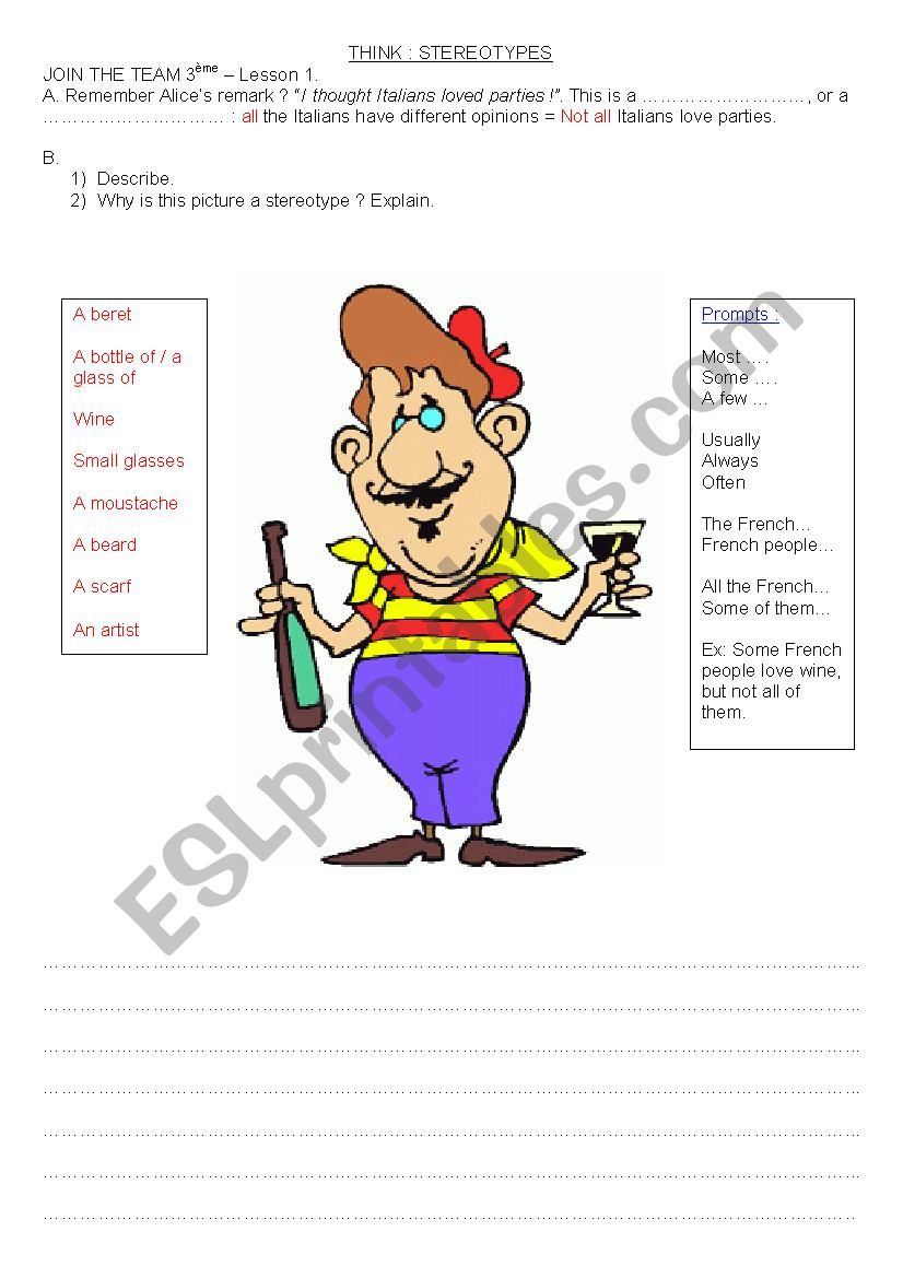 Stereotypes worksheet