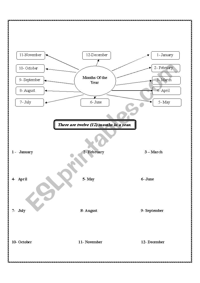 months of the year  worksheet