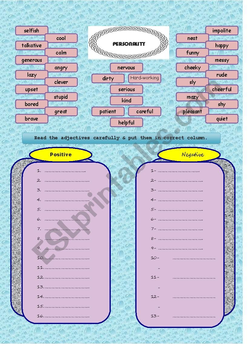 personality worksheet