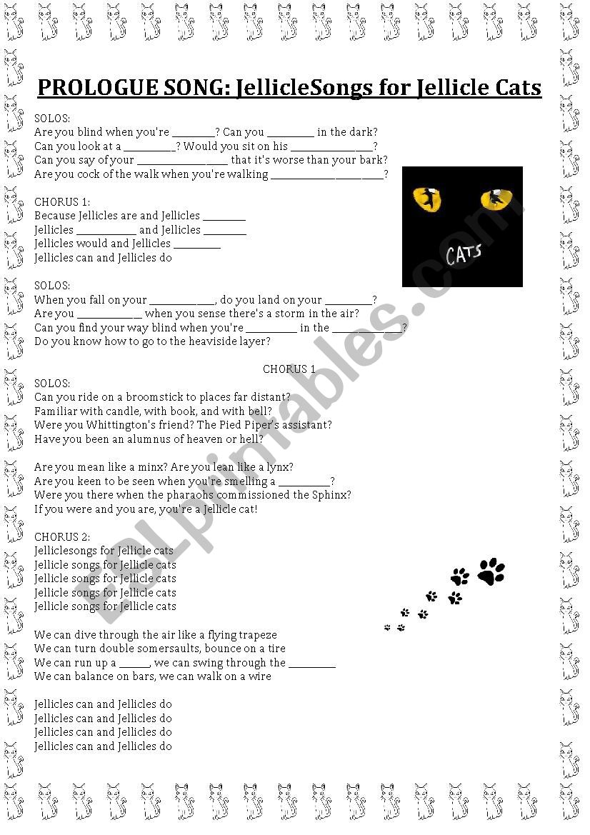 SOng Jellicles cats worksheet