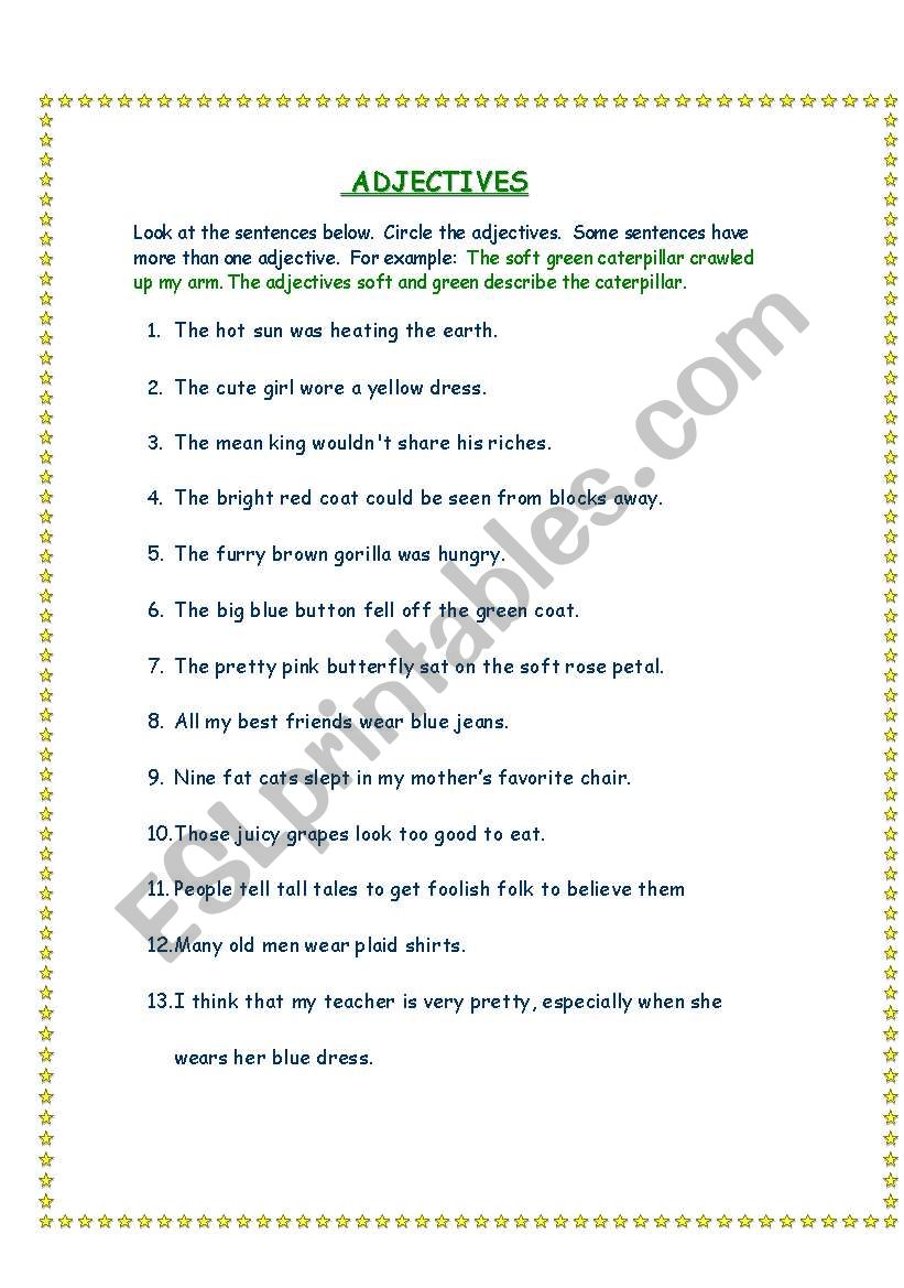 Adjectives worksheet