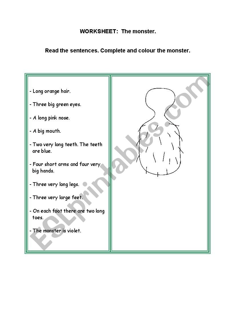 The monster worksheet