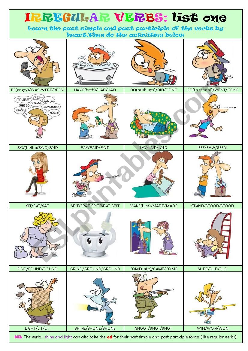 Irregular Verbs List 1 worksheet