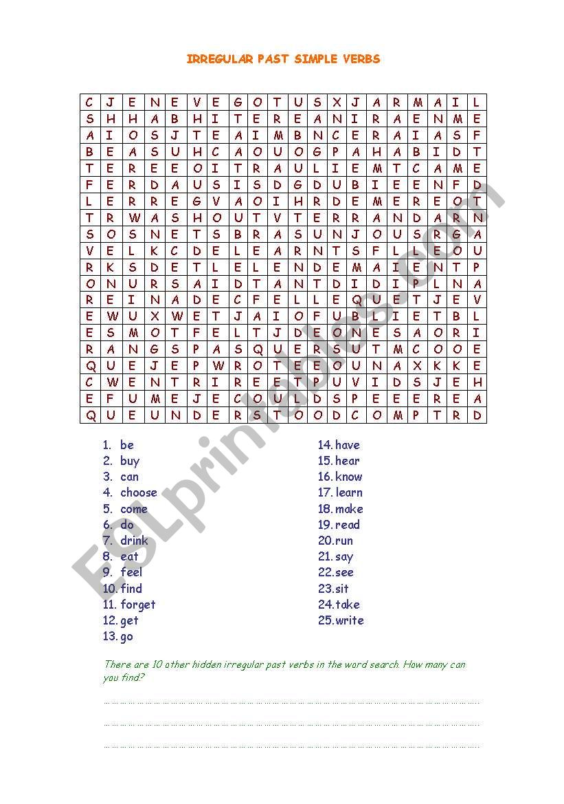 Irregular Past Simple Wordsearch