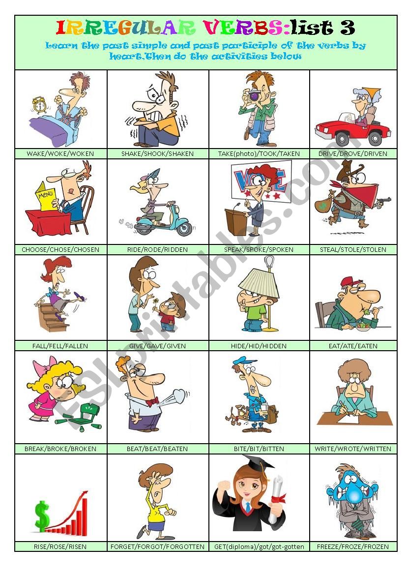 Irregular Verbs List 3 worksheet