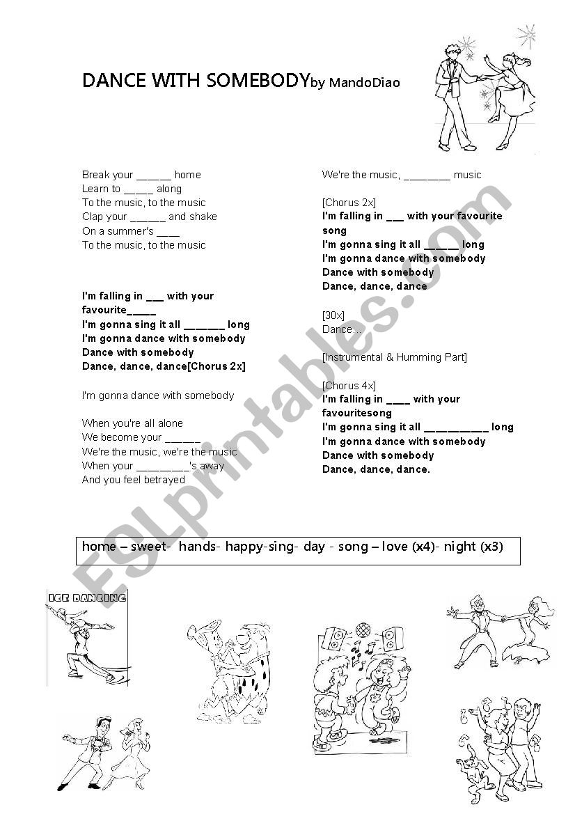 Dance with somebody worksheet