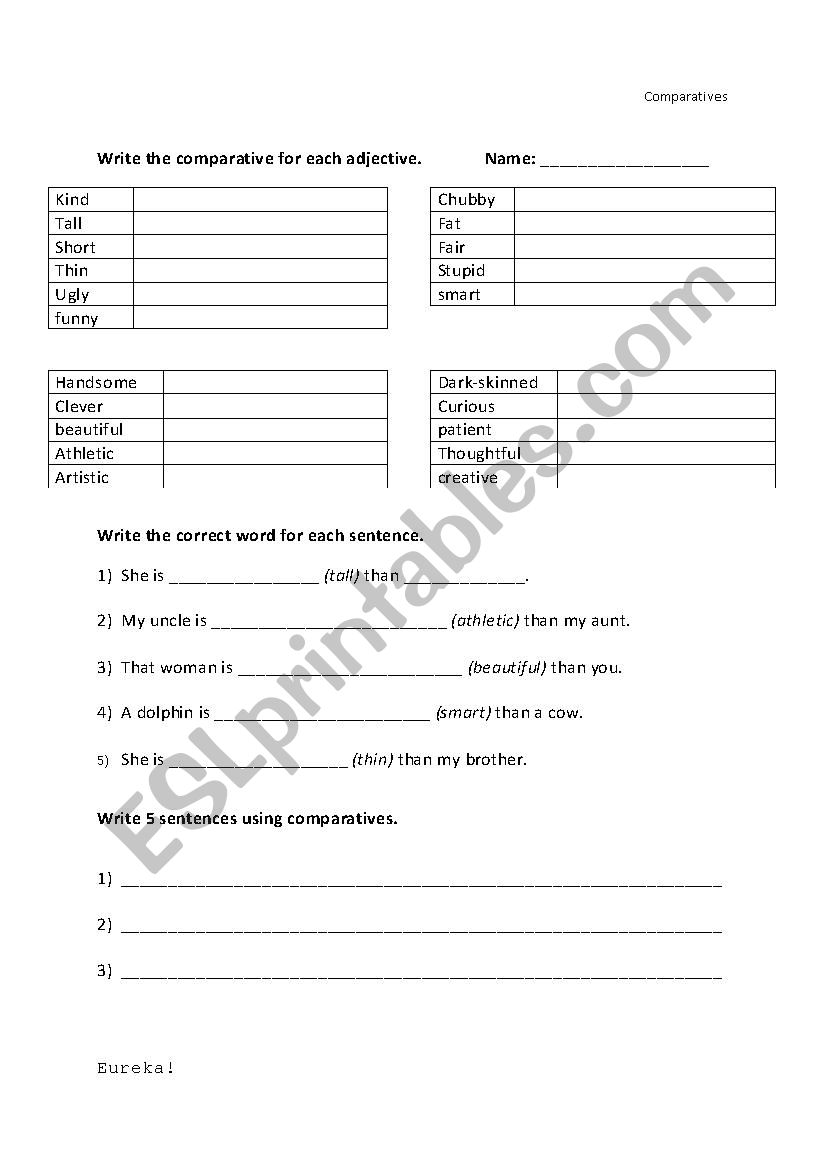 Comparatives worksheet worksheet