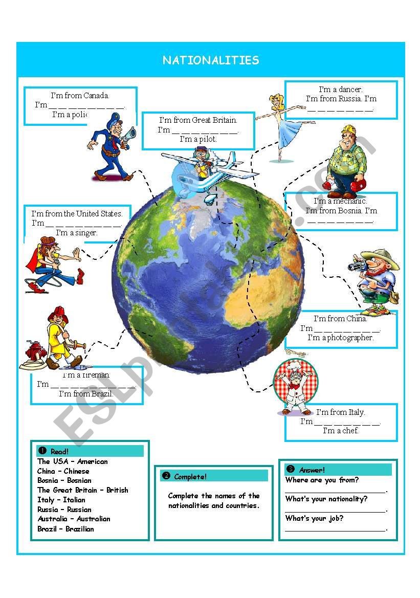 Nationalities worksheet