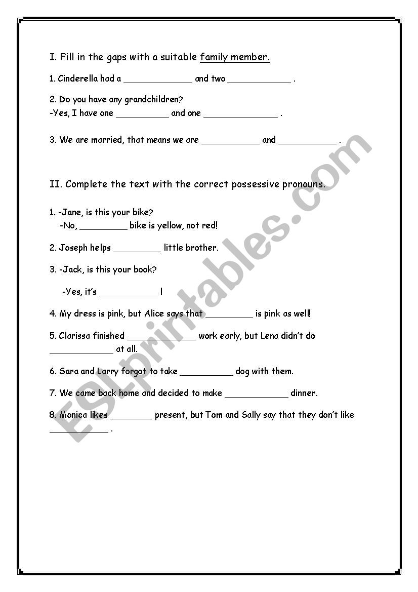 Test on family members and personal pronouns