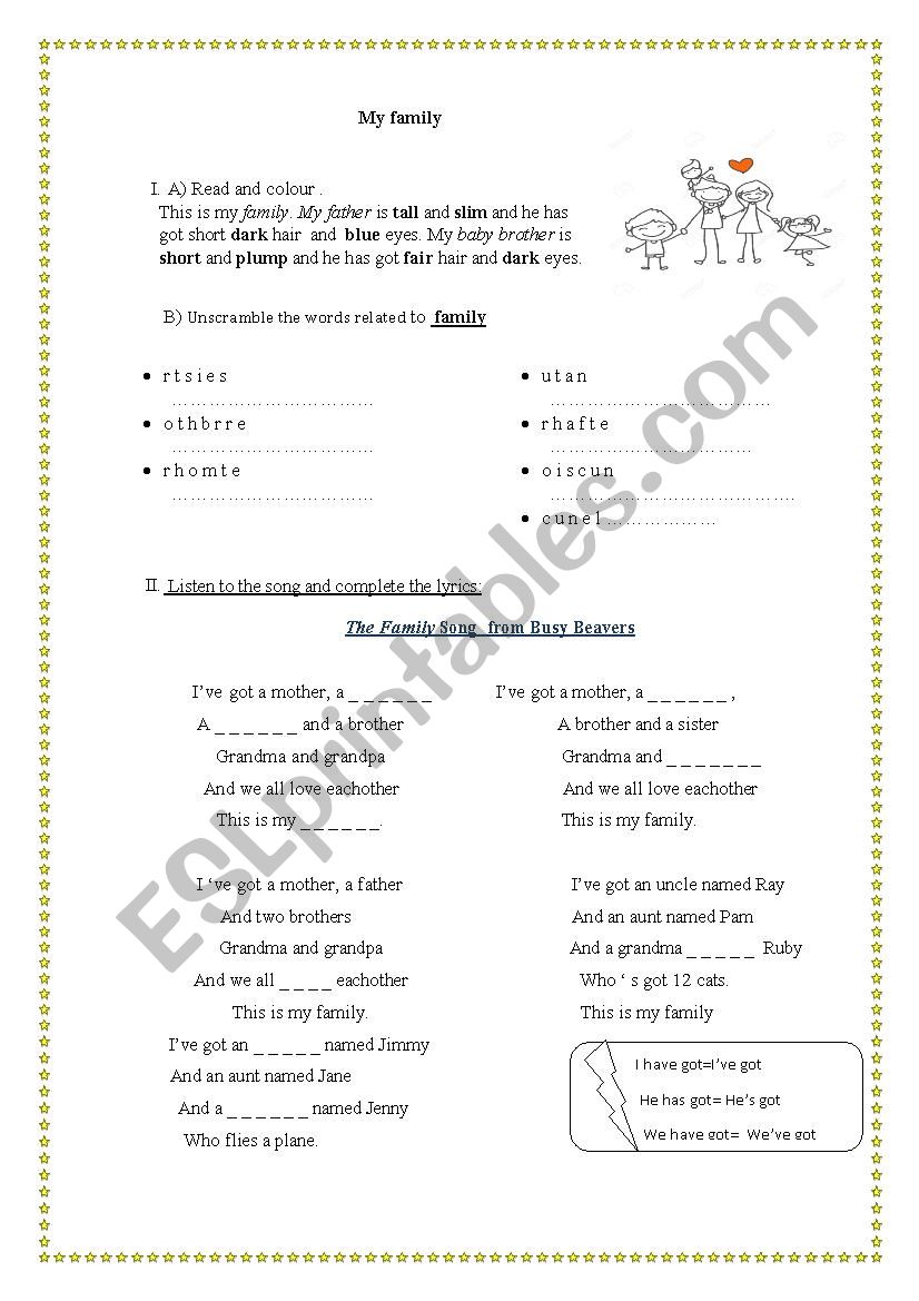 My family worksheet