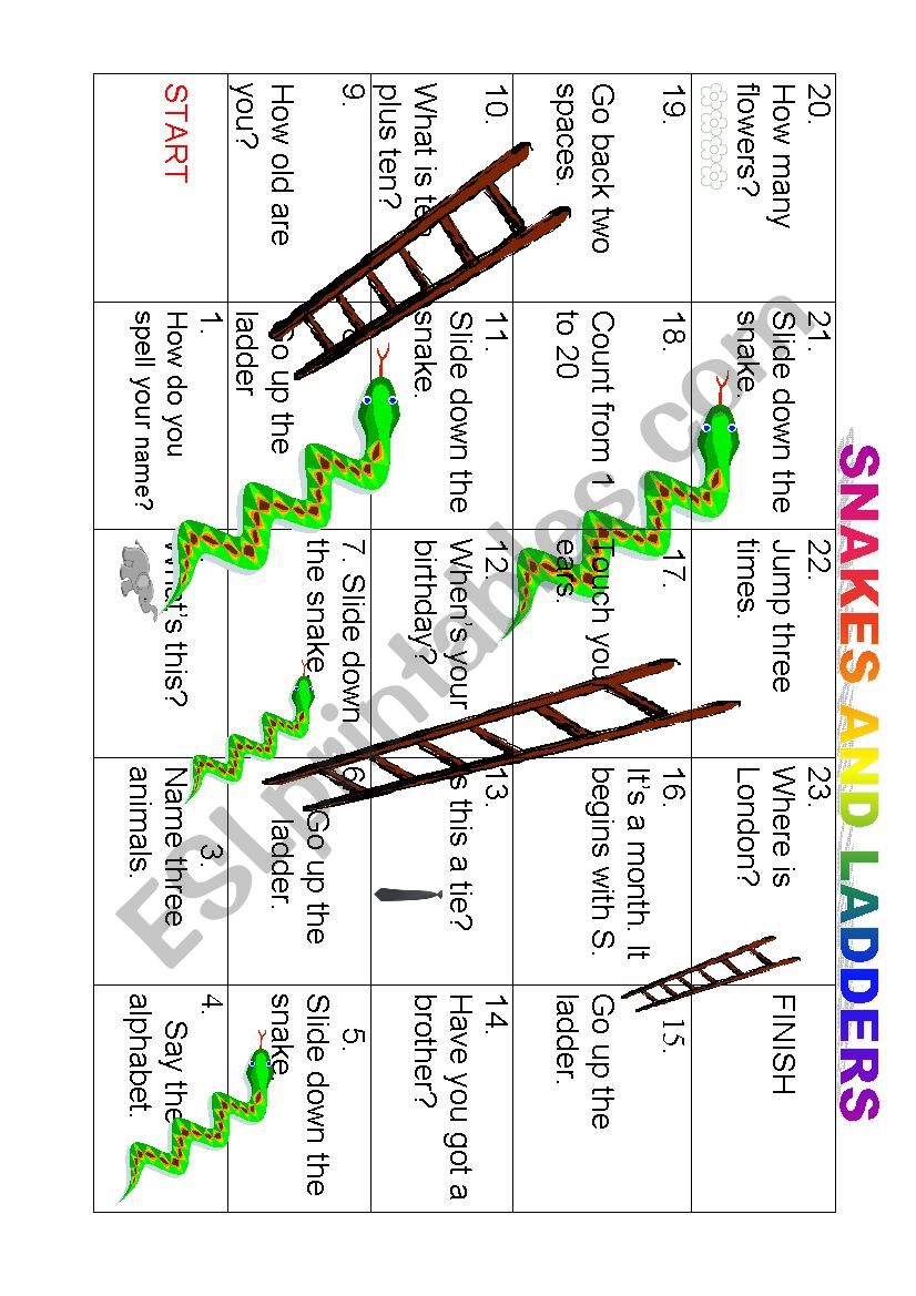 Snake and ladders worksheet