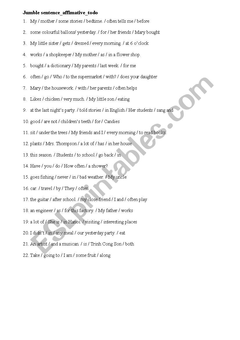 jumble sentence 2 worksheet