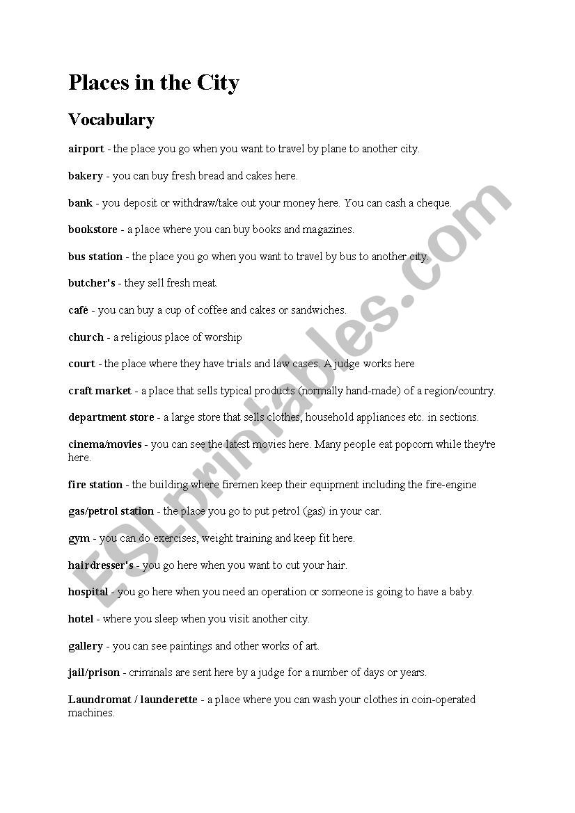 city worksheet