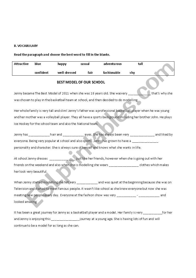 Vocabulary worksheet