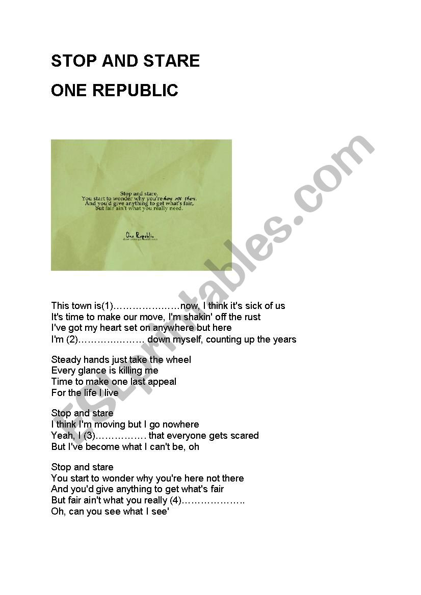 STOP AND STARE worksheet