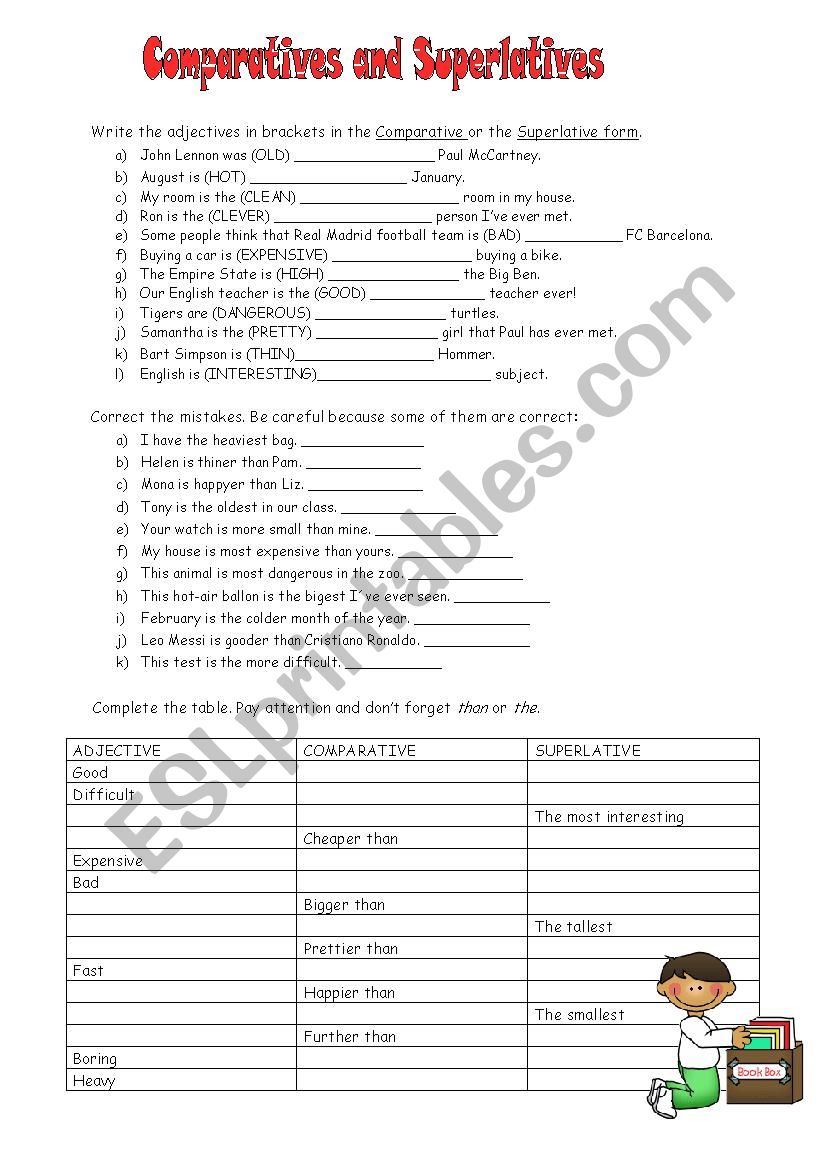 Comparatives and superlatives worksheet