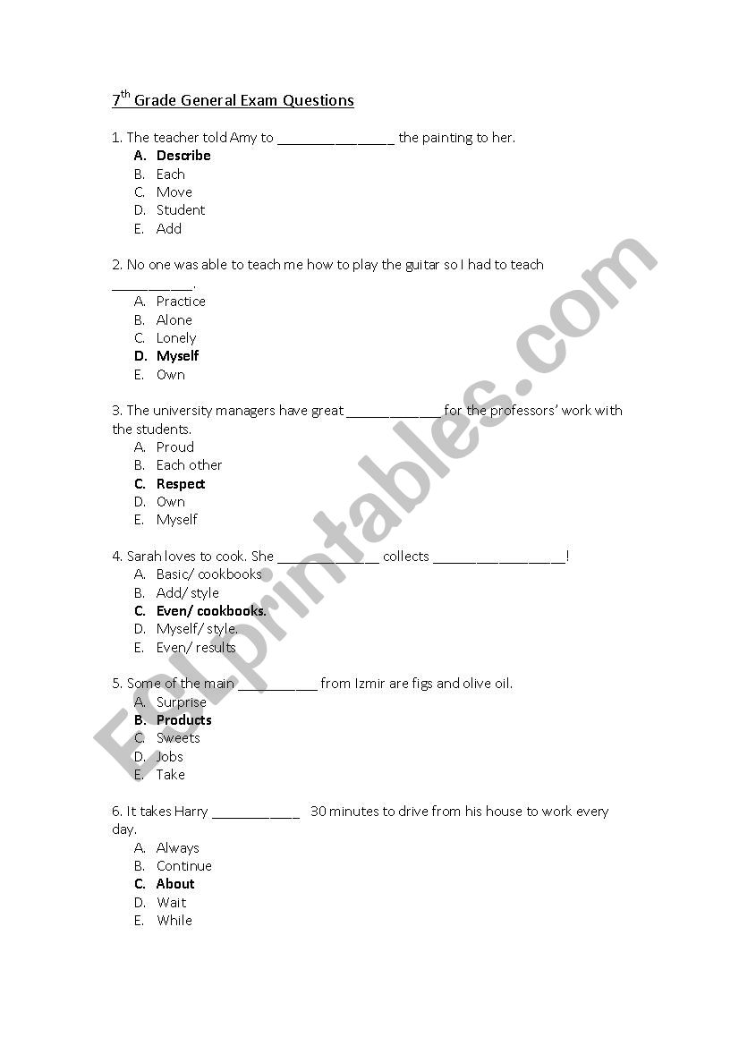 Multiple choice vocab questions