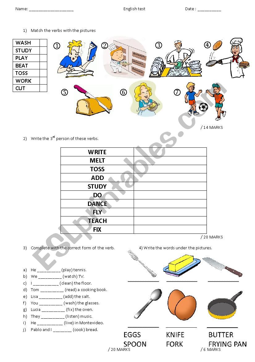 Test about food and present simple