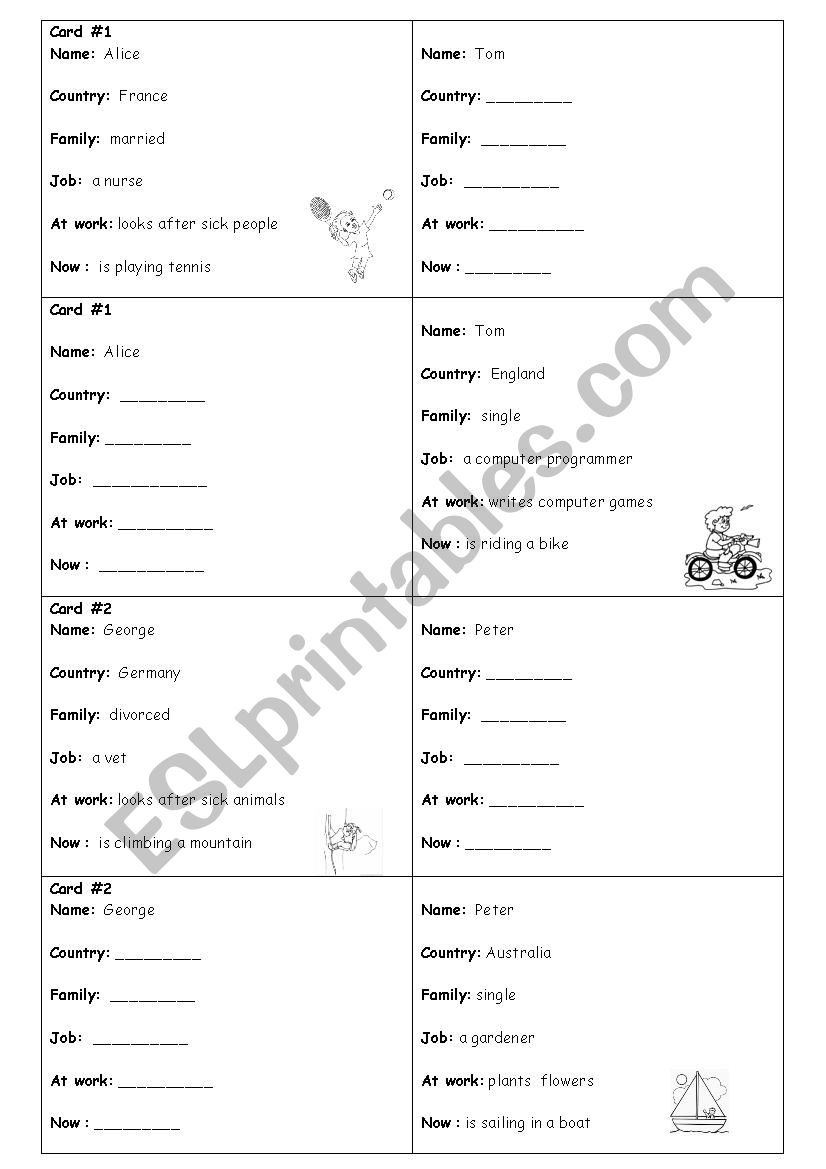 Fill in gaps. Speaking cards worksheet